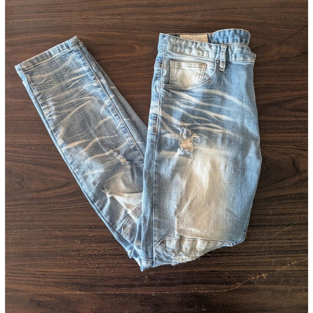 Smoke Rise Mens Jeans 36x32 Light Wash Rip & Repair Distressed Denim Streetwear